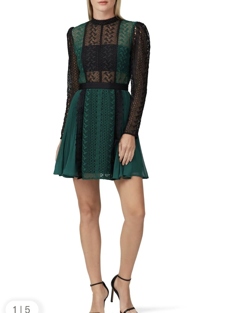 Self Portrait Long Sleeve Green Lace Cocktail Dress